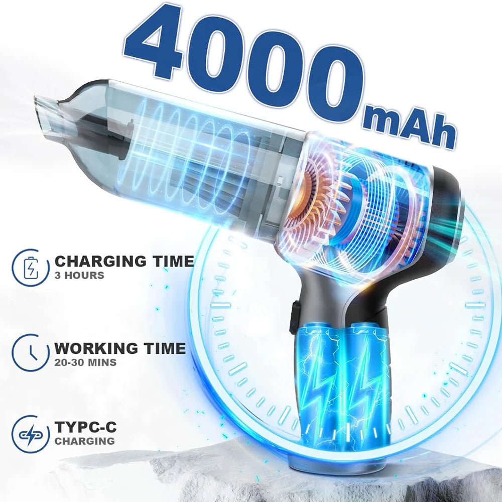 Aspiradora inalámbrica portátil para coche, aspiradora de mano con succión potente de 95000 PA, mini aspiradora de alta potencia para coche y hogar.