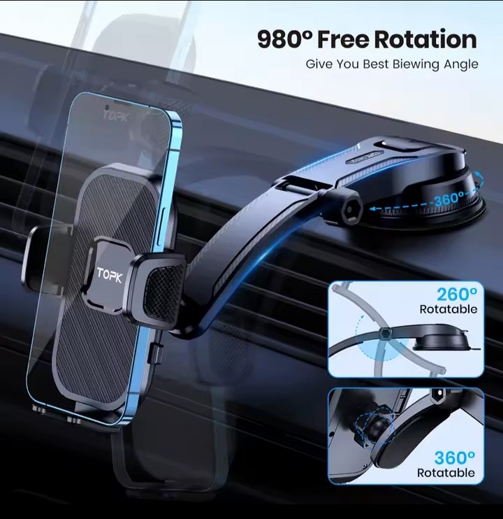 Soporte automático de móvil para coche – agarre fuerte y seguro TOPK