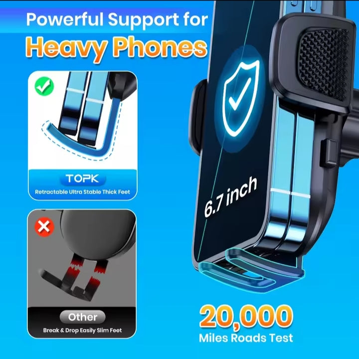 Soporte automático de móvil para coche – agarre fuerte y seguro TOPK