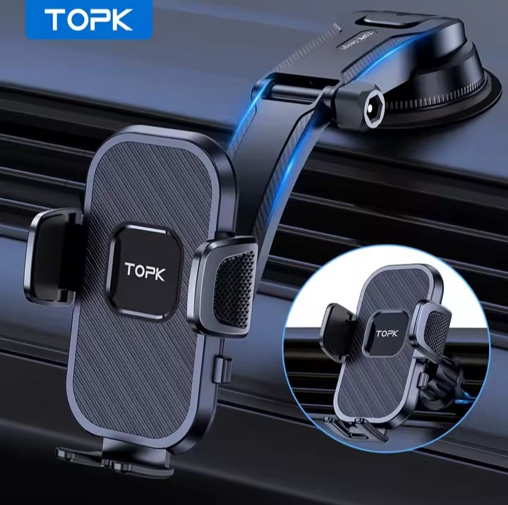 Soporte automático de móvil para coche – agarre fuerte y seguro TOPK